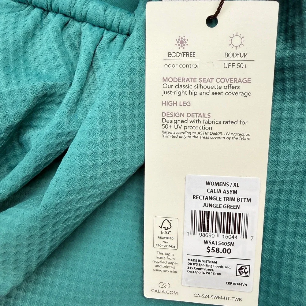 CALIA Womens Asymetrical Rectangle Trim Swim Bottom Beach Wear Green Size XL NWT